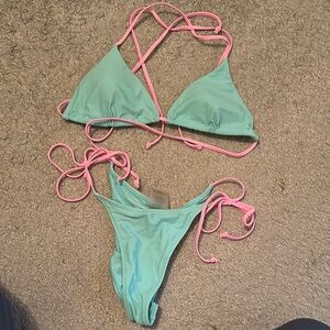 White Fox Boutique Mint and Pink Bikini